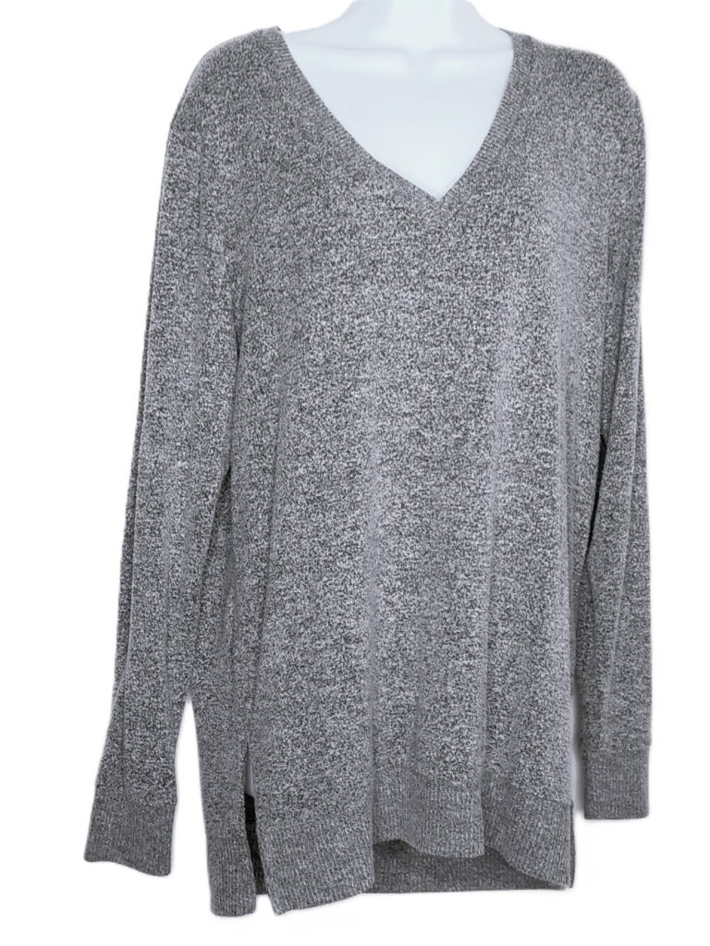 Lucky Brand Knit Top Salt & Pepper Speckled Pullover V-Neck Soft Boho Stretch M